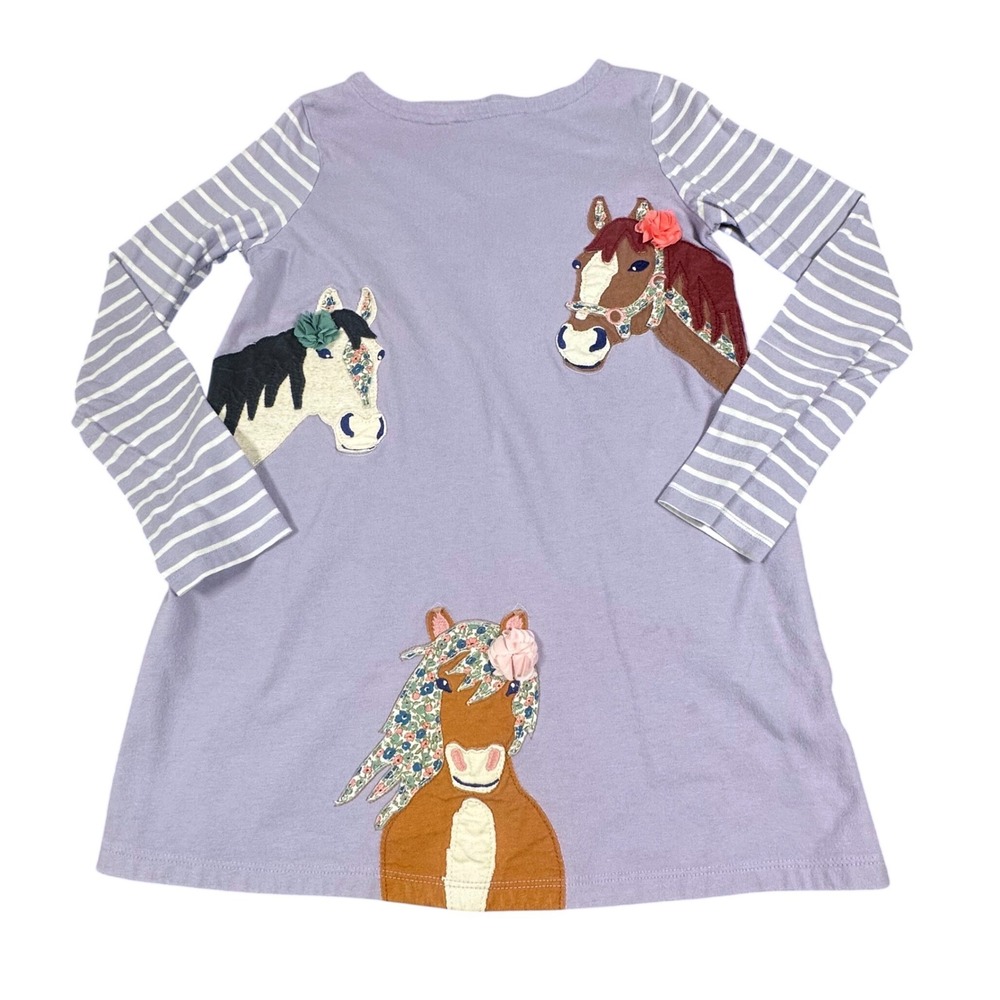 Mini Boden Girls Purple Horse Applique Stripedss Jersey Tunic Shirt Dress 11-12Y